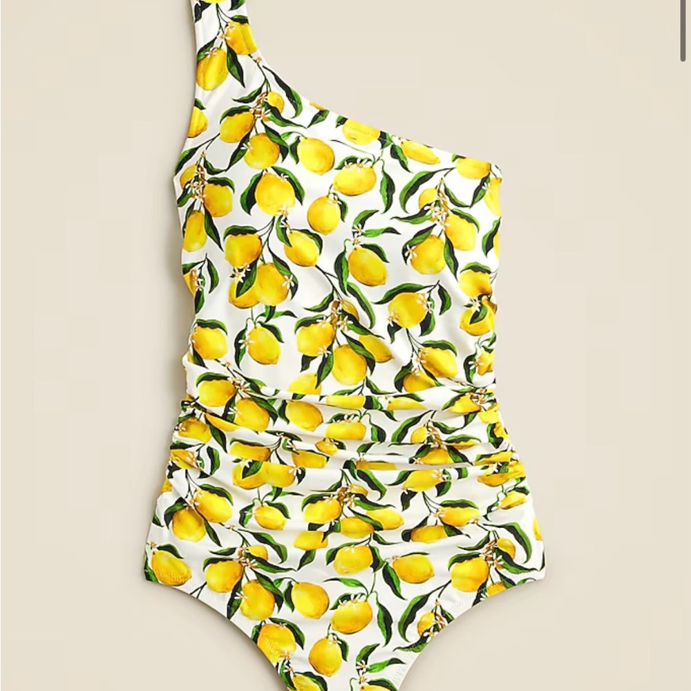 J. Crew Lemon Print One-Shoulder Swimsuit